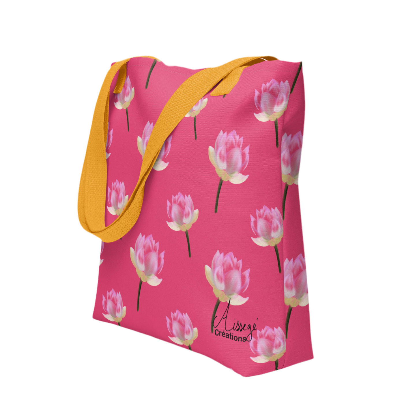 Tote bag "Nenuphars framboise" - Jaune - Aissegé Créations