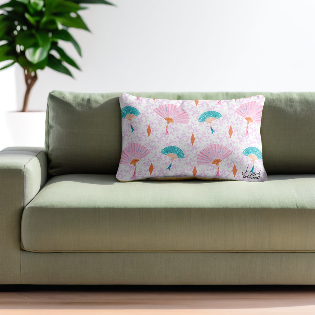 Housse de Coussin "Eventails" - 18″×18″ - Aissegé Créations