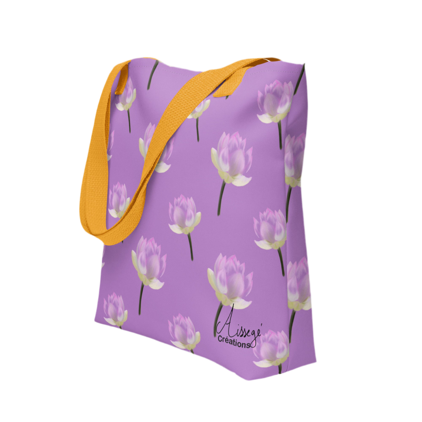 Tote bag "Nénuphars mauve" - Jaune - Aissegé Créations