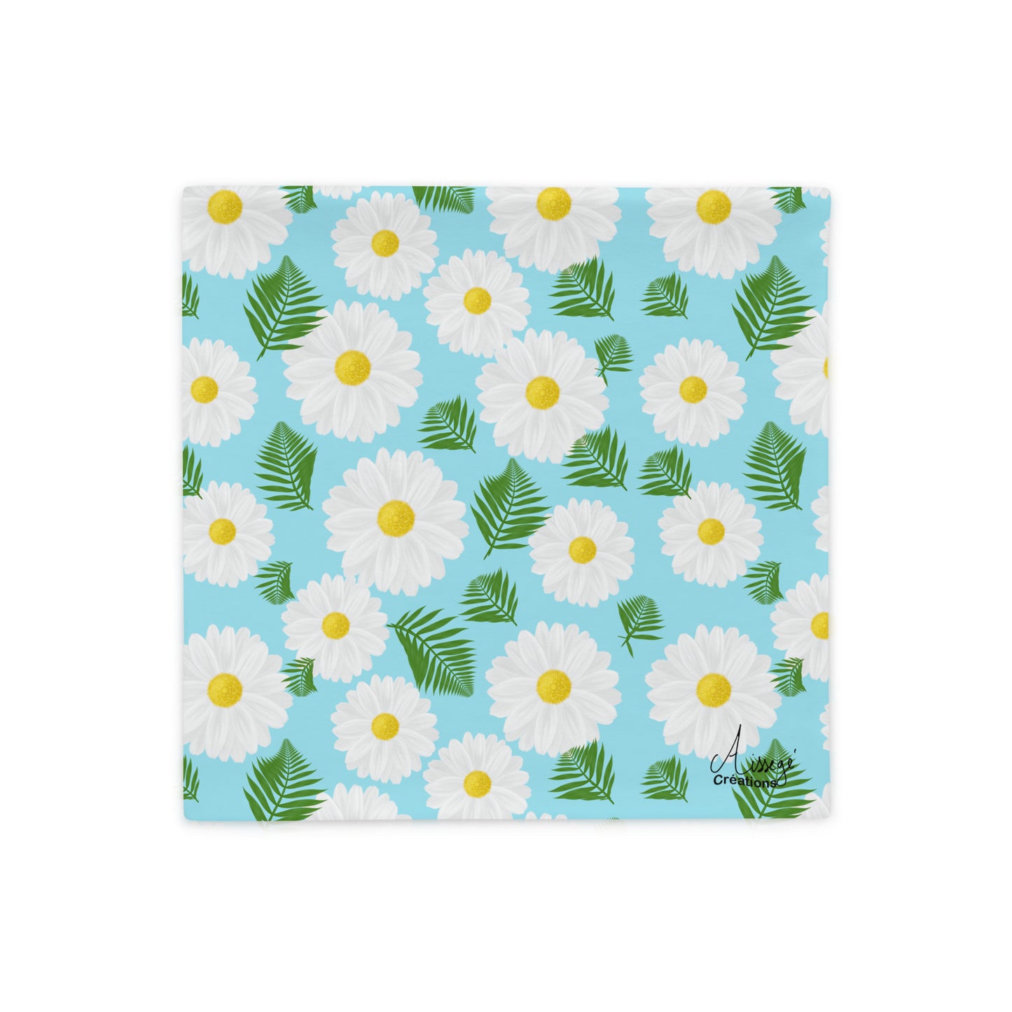 Housse de Coussin "Les Marguerites" - 18″×18″ - Aissegé Créations