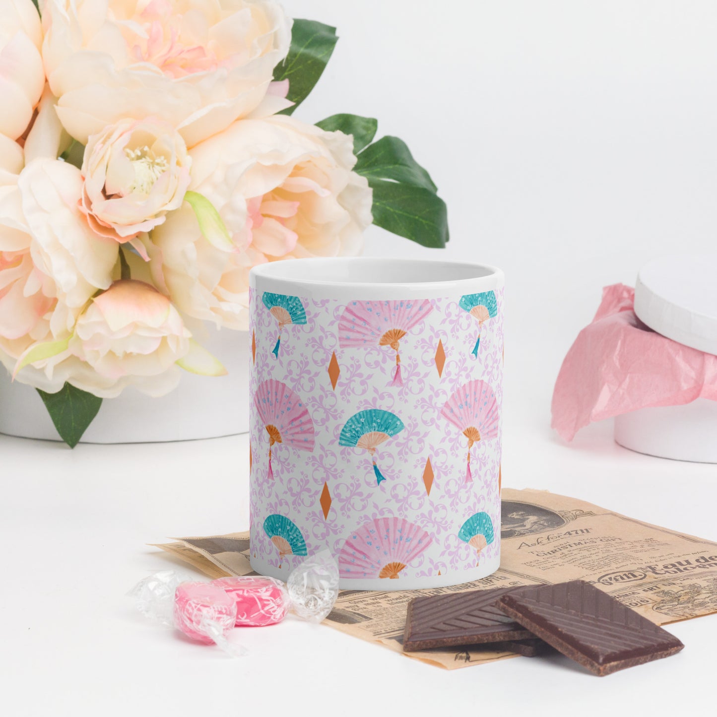 Mug Blanc Brillant "Les éventails" - 11 oz - Aissegé Créations