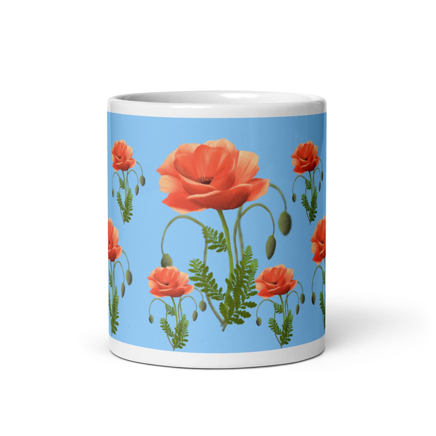 Mug Blanc Brillant "Coquelicots" - 11 oz - Aissegé Créations