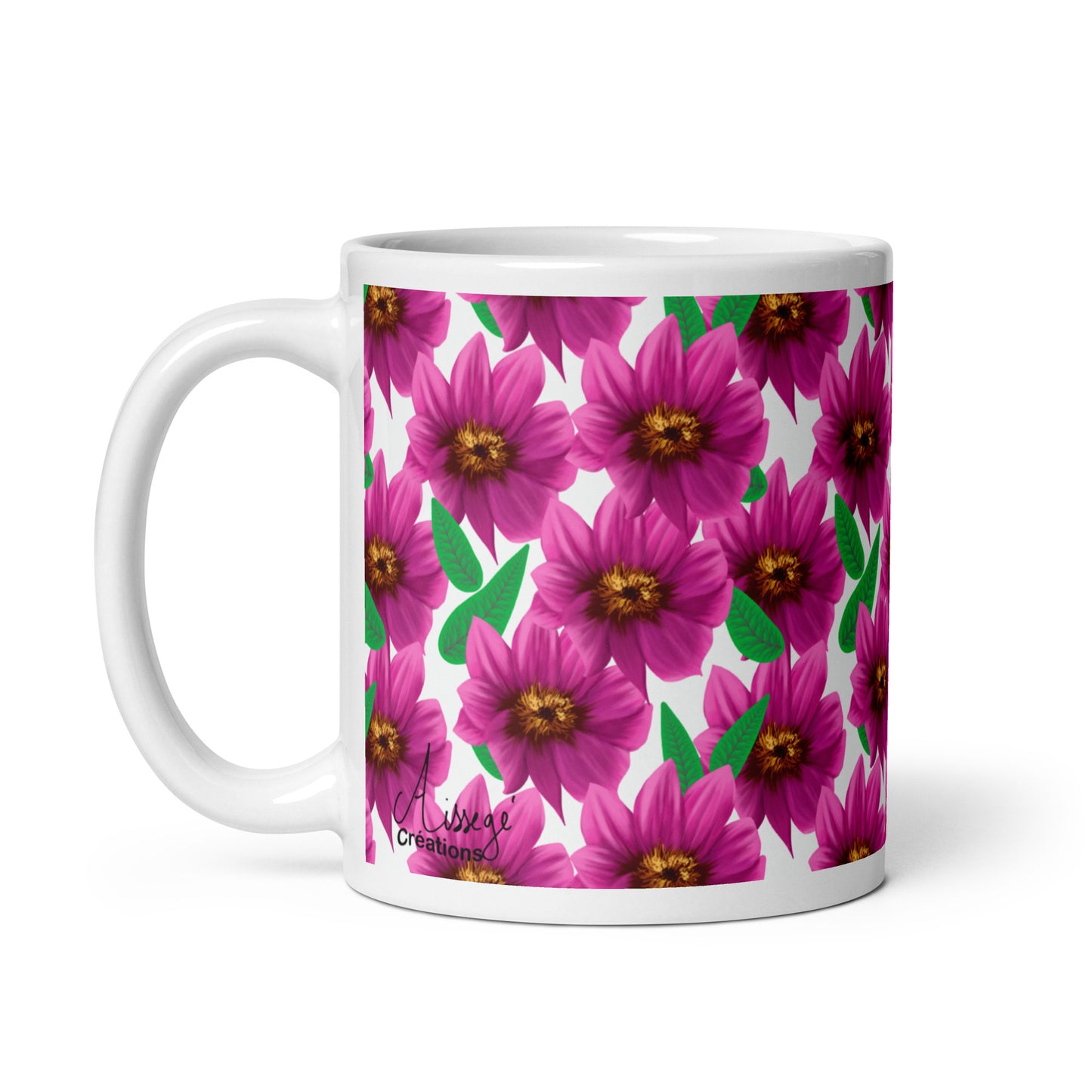 Mug Blanc Brillant "Dahlia Printania" - 11 oz - Aissegé Créations