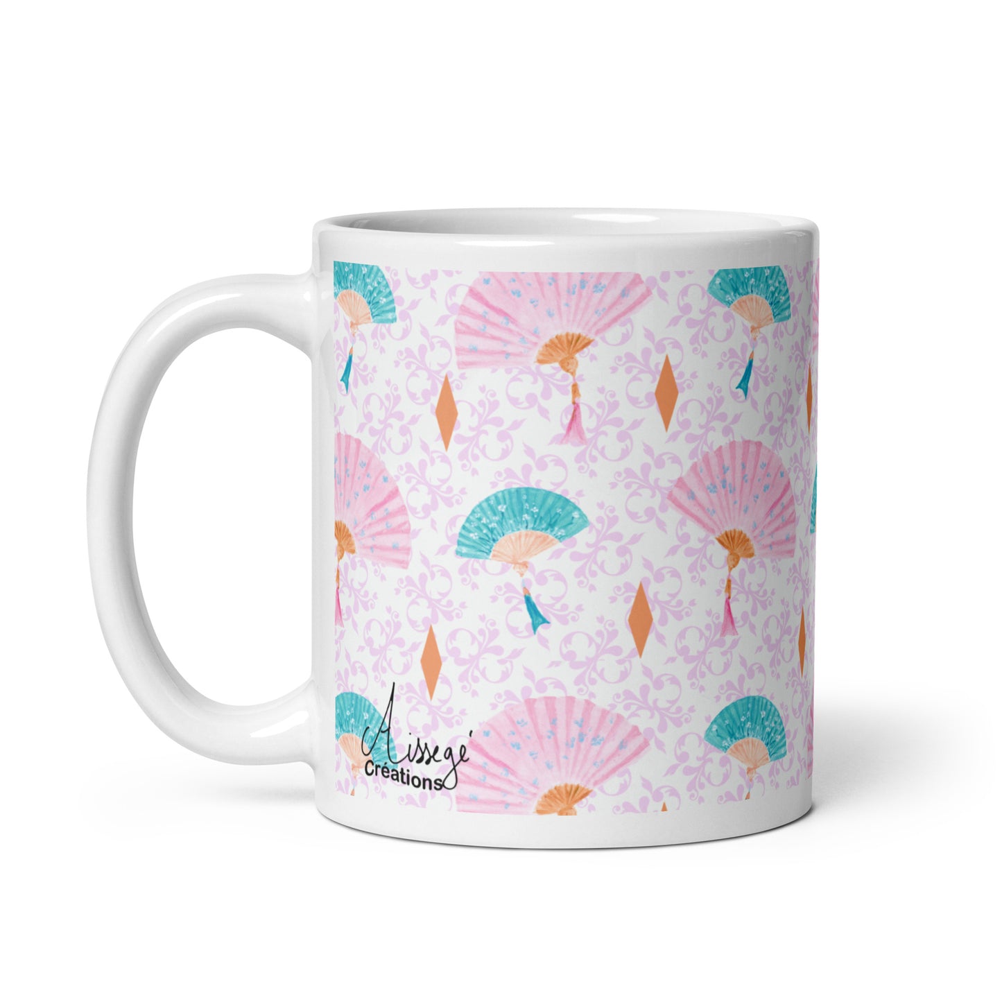 Mug Blanc Brillant "Les éventails" - 11 oz - Aissegé Créations