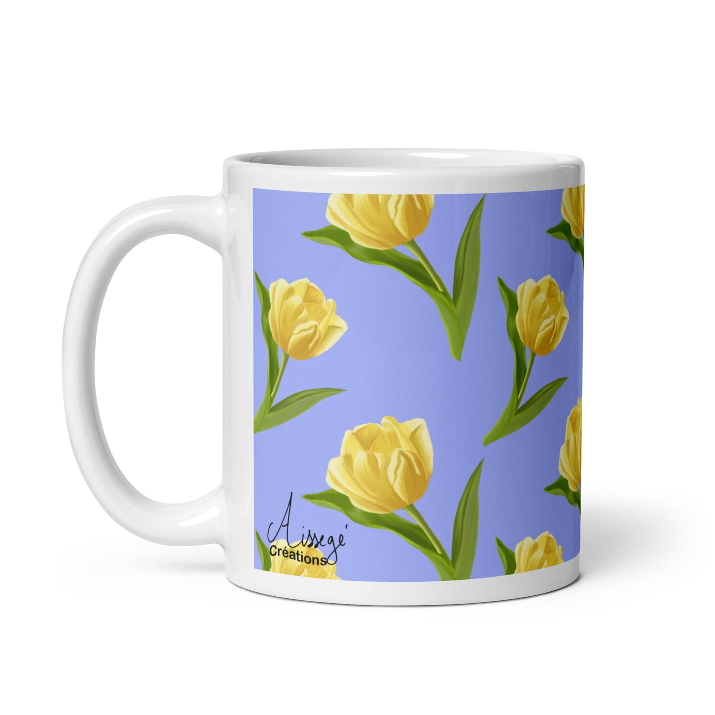 Mug Blanc Brillant "Les Tulipes Jaunes" - 11 oz - Aissegé Créations