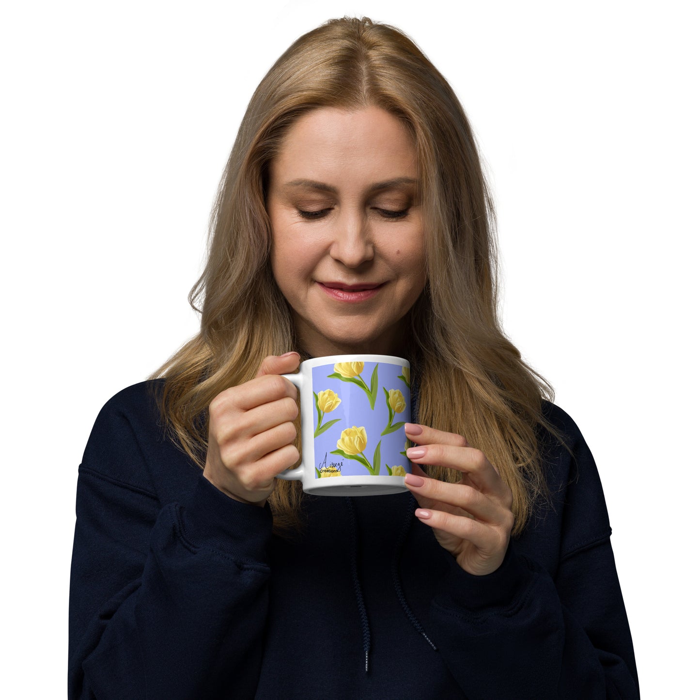 Mug Blanc Brillant "Les Tulipes Jaunes" - 11 oz - Aissegé Créations