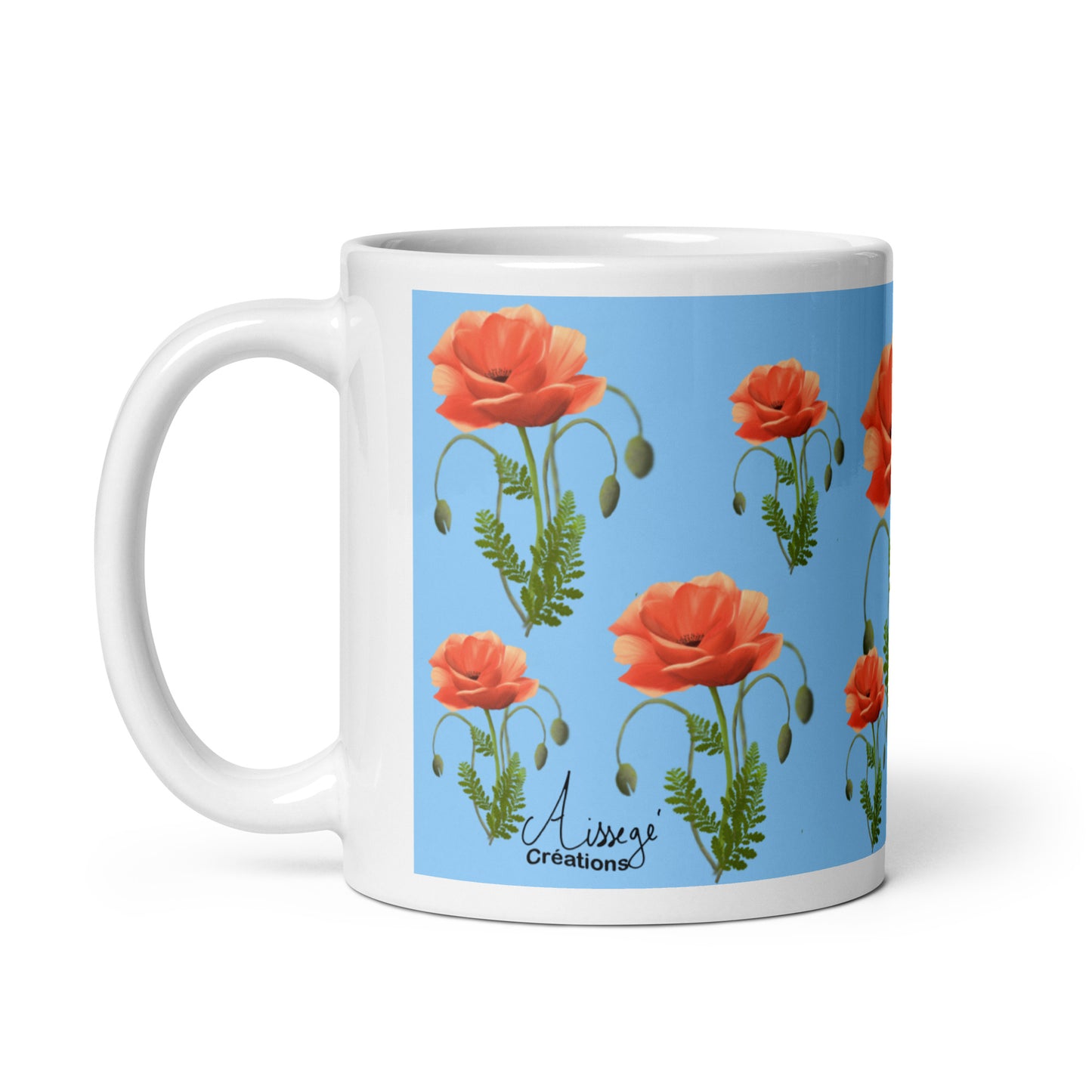 Mug Blanc Brillant "Coquelicots" - 11 oz - Aissegé Créations