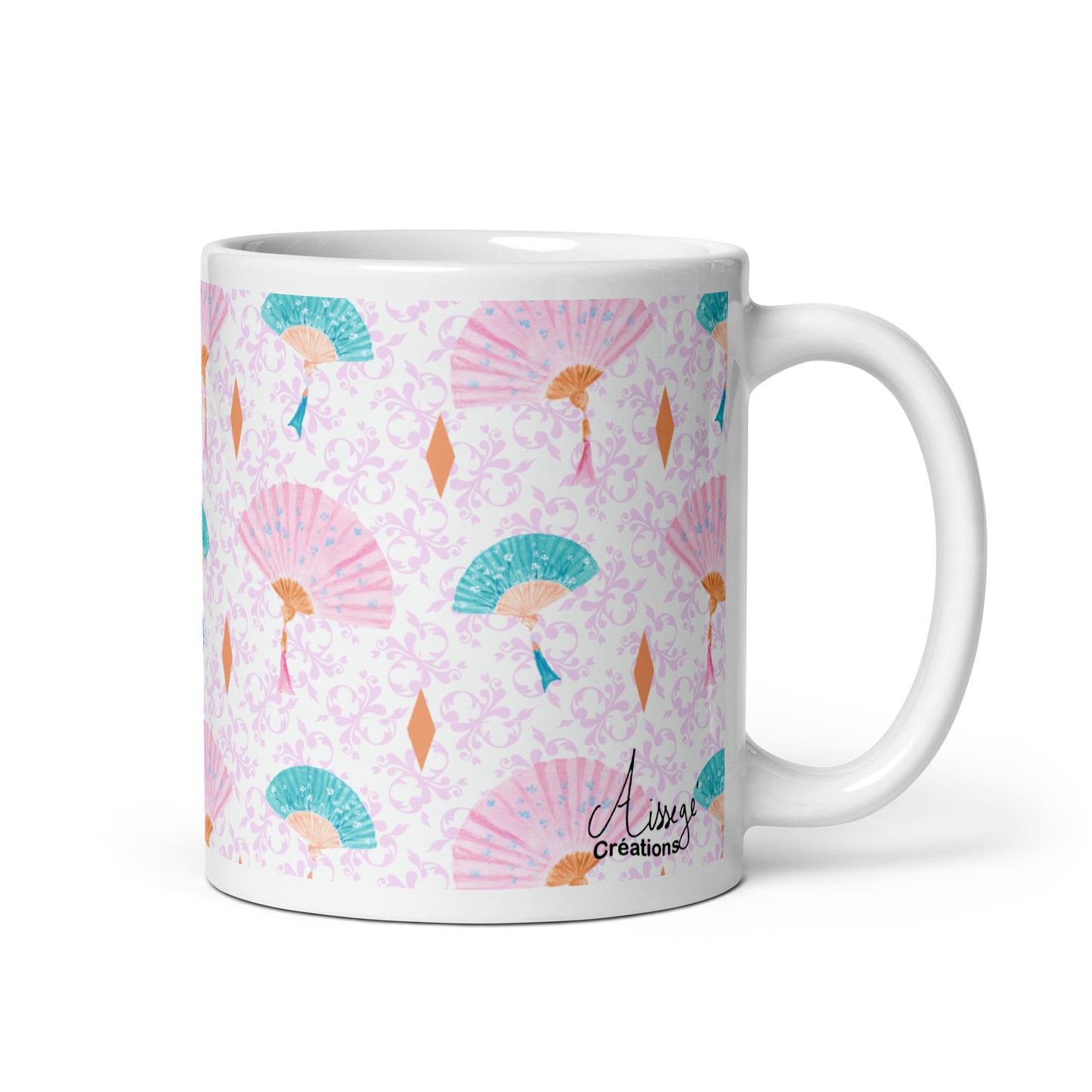 Mug Blanc Brillant "Les éventails" - 11 oz - Aissegé Créations