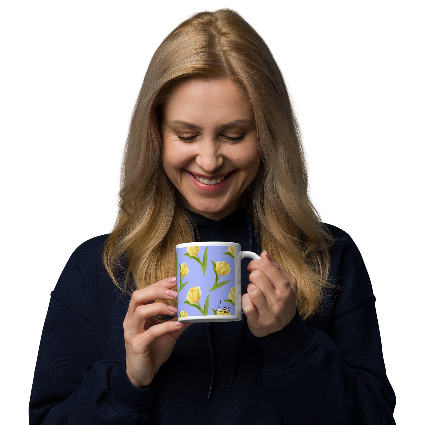 Mug Blanc Brillant "Les Tulipes Jaunes" - 11 oz - Aissegé Créations