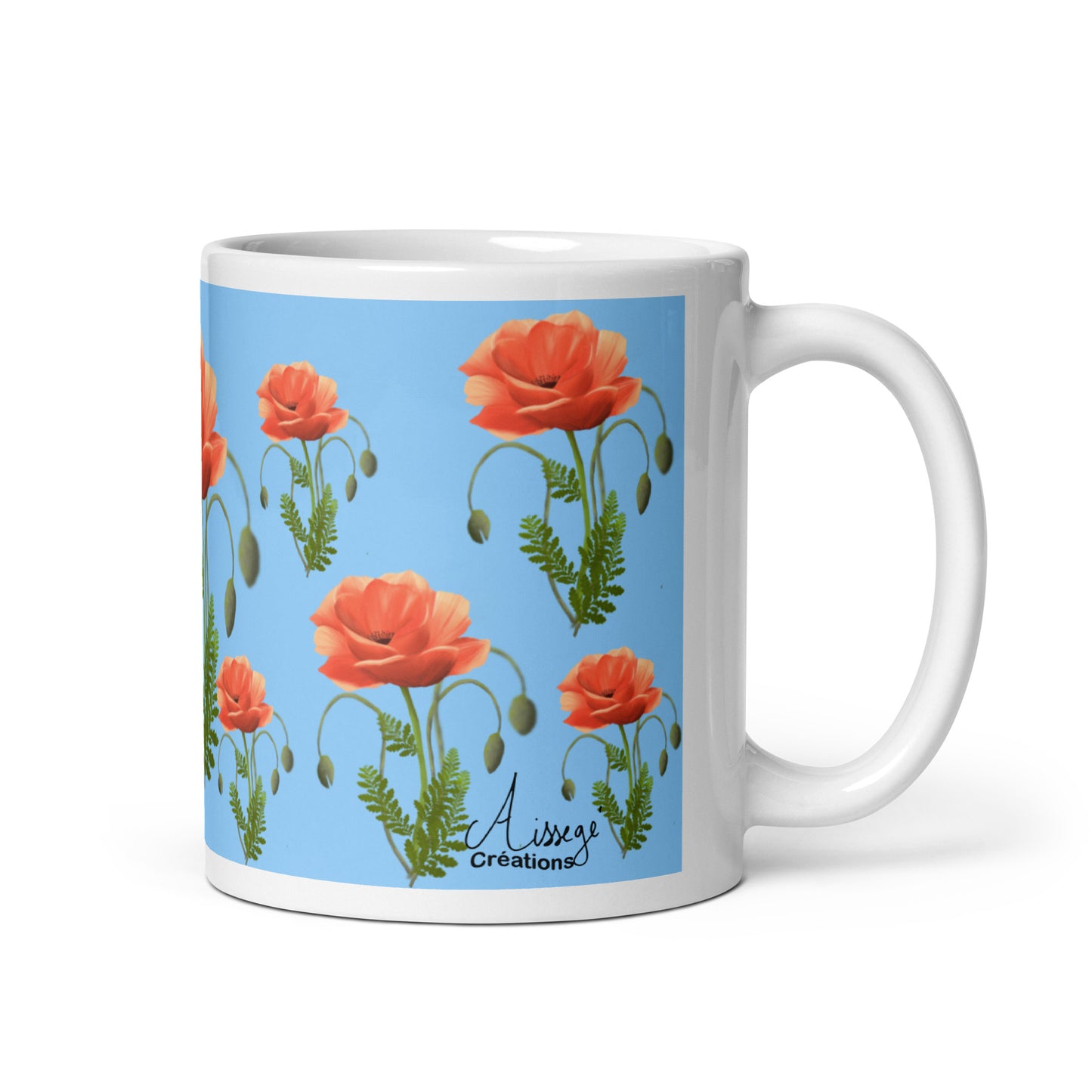Mug Blanc Brillant "Coquelicots" - 11 oz - Aissegé Créations