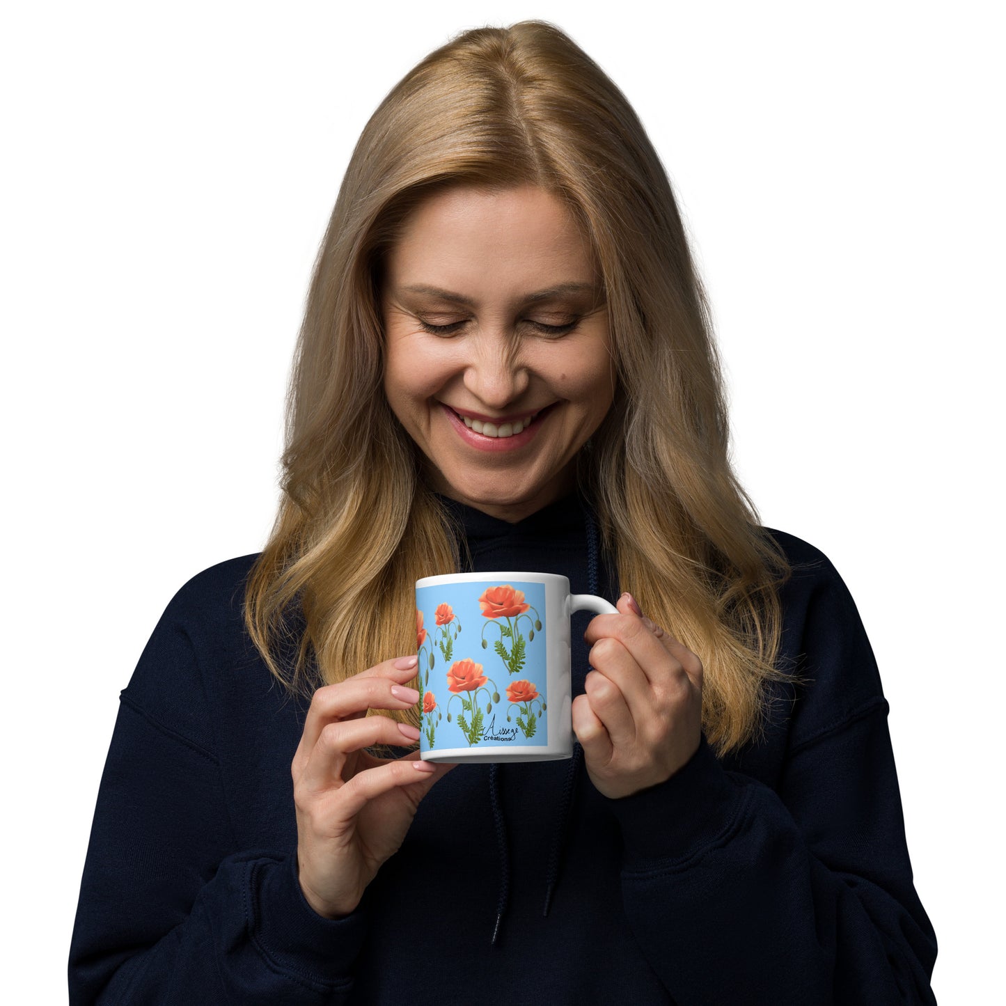 Mug Blanc Brillant "Coquelicots" - 11 oz - Aissegé Créations