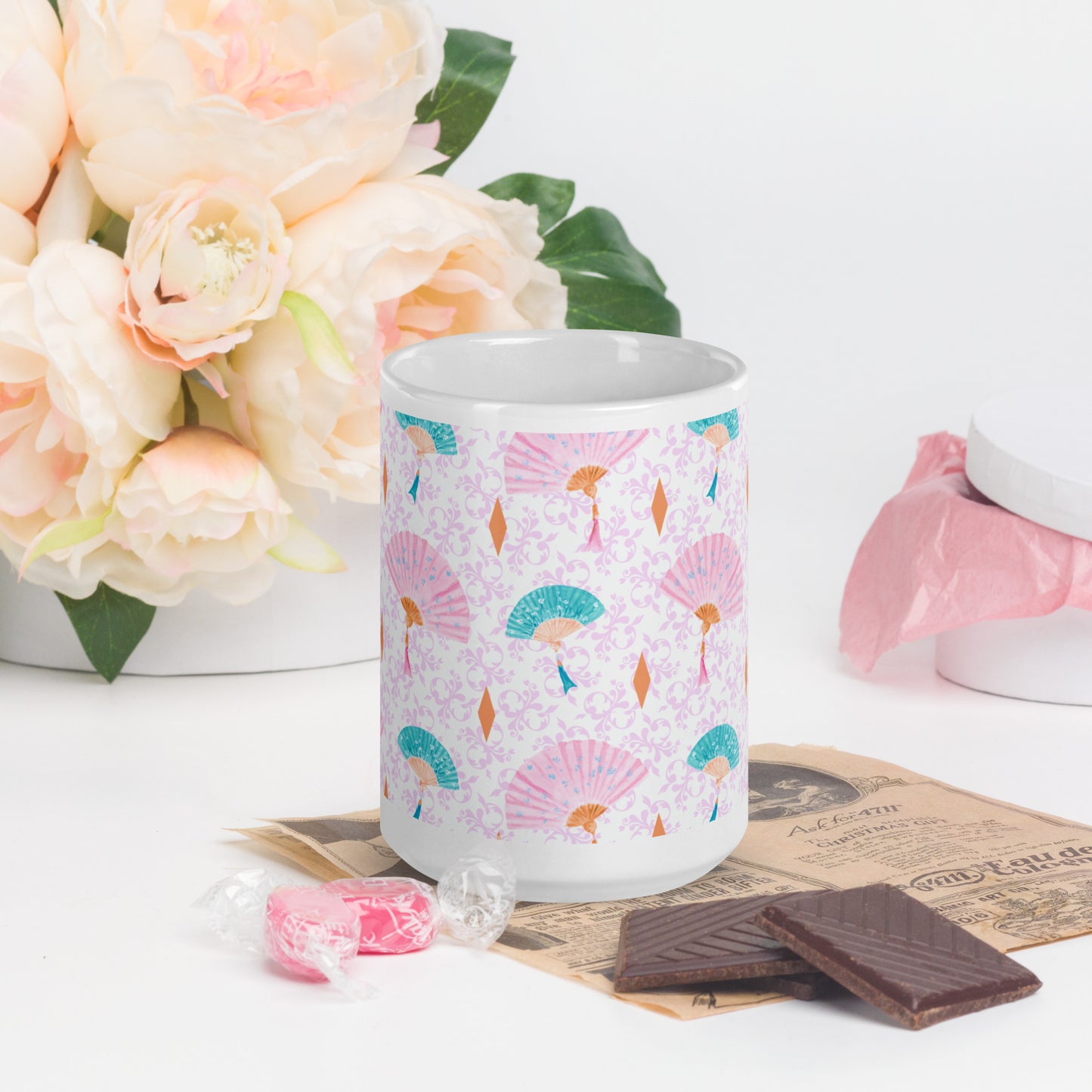 Mug Blanc Brillant "Les éventails" - 11 oz - Aissegé Créations