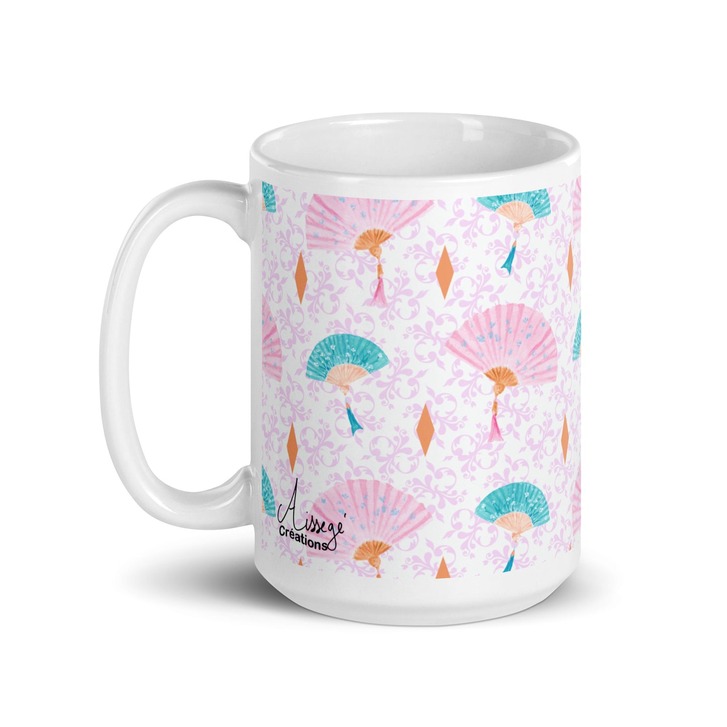 Mug Blanc Brillant "Les éventails" - 11 oz - Aissegé Créations
