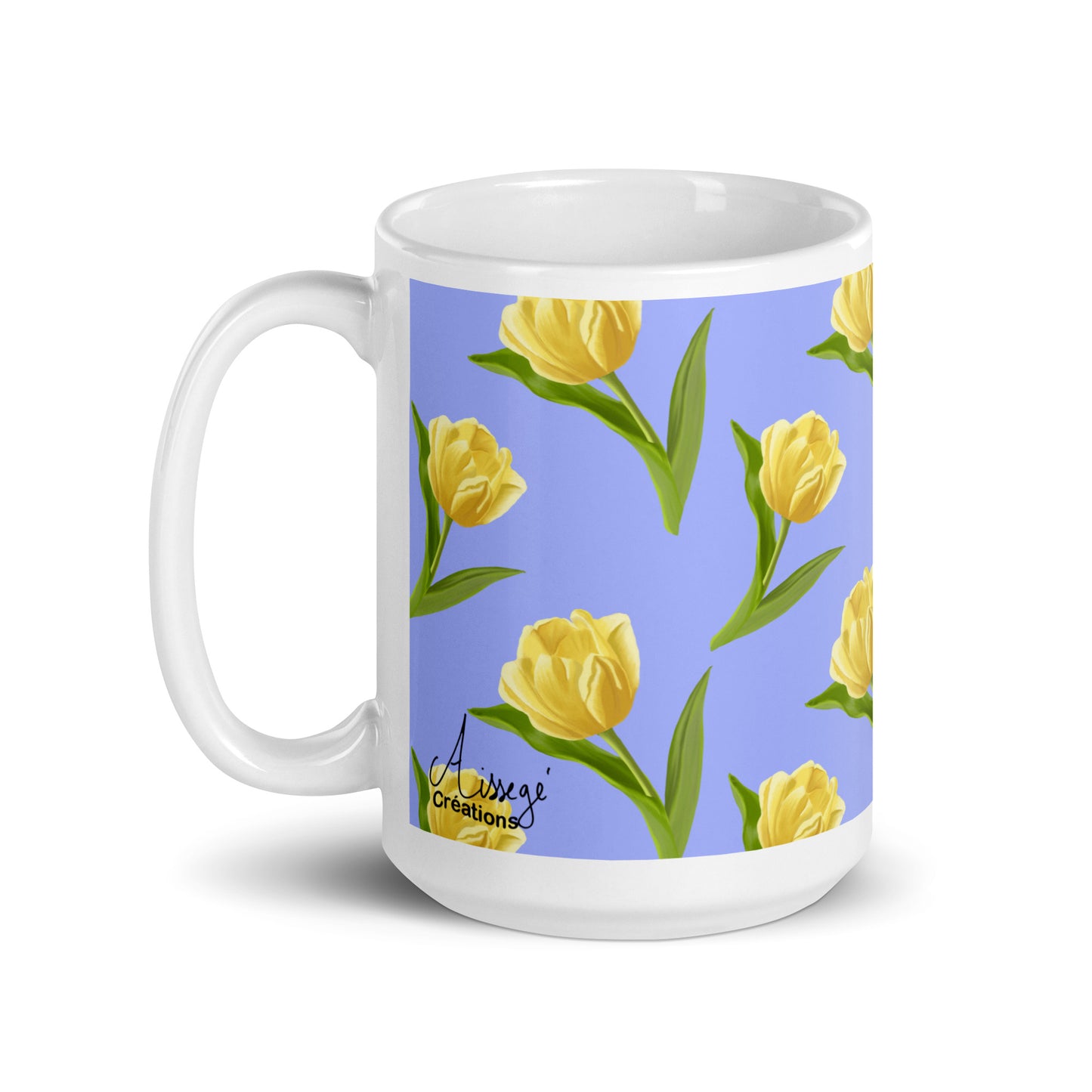 Mug Blanc Brillant "Les Tulipes Jaunes" - 11 oz - Aissegé Créations