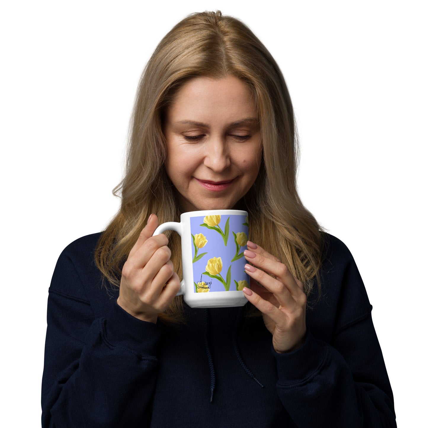 Mug Blanc Brillant "Les Tulipes Jaunes" - 11 oz - Aissegé Créations