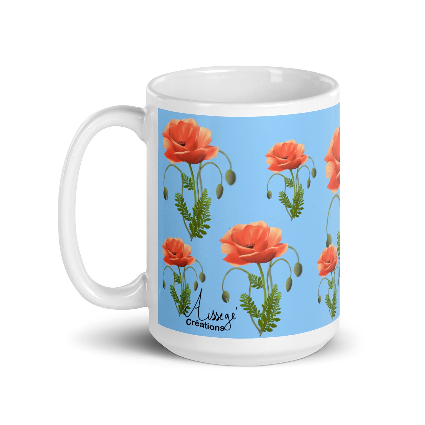 Mug Blanc Brillant "Coquelicots" - 11 oz - Aissegé Créations
