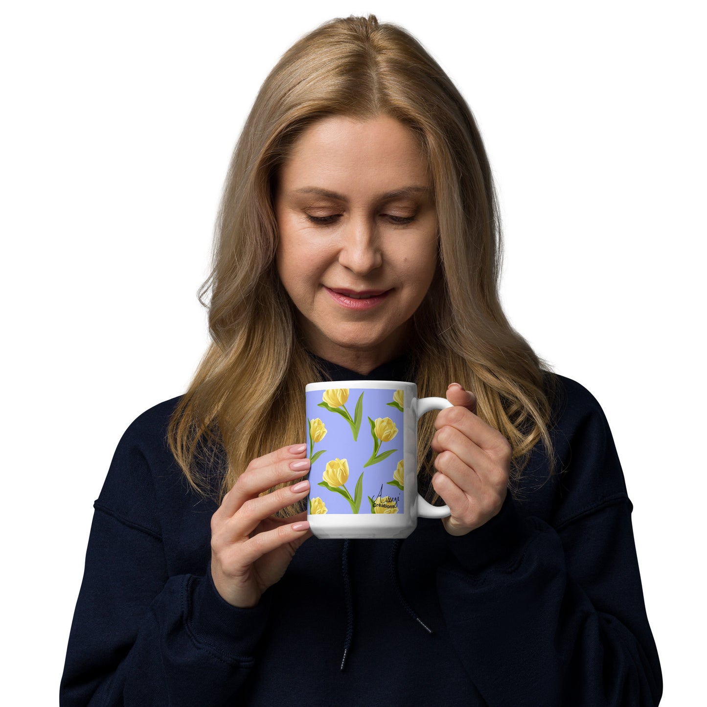 Mug Blanc Brillant "Les Tulipes Jaunes" - 11 oz - Aissegé Créations