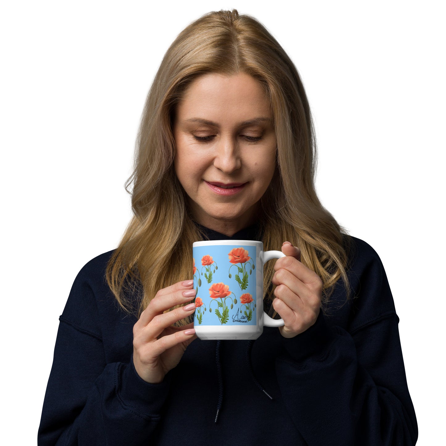 Mug Blanc Brillant "Coquelicots" - 11 oz - Aissegé Créations