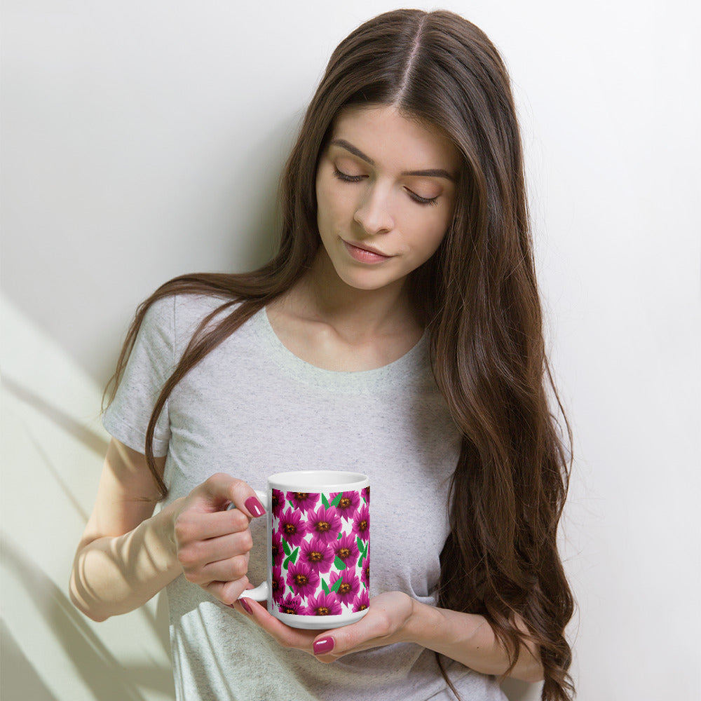 Mug Blanc Brillant "Dahlia Printania" - 11 oz - Aissegé Créations