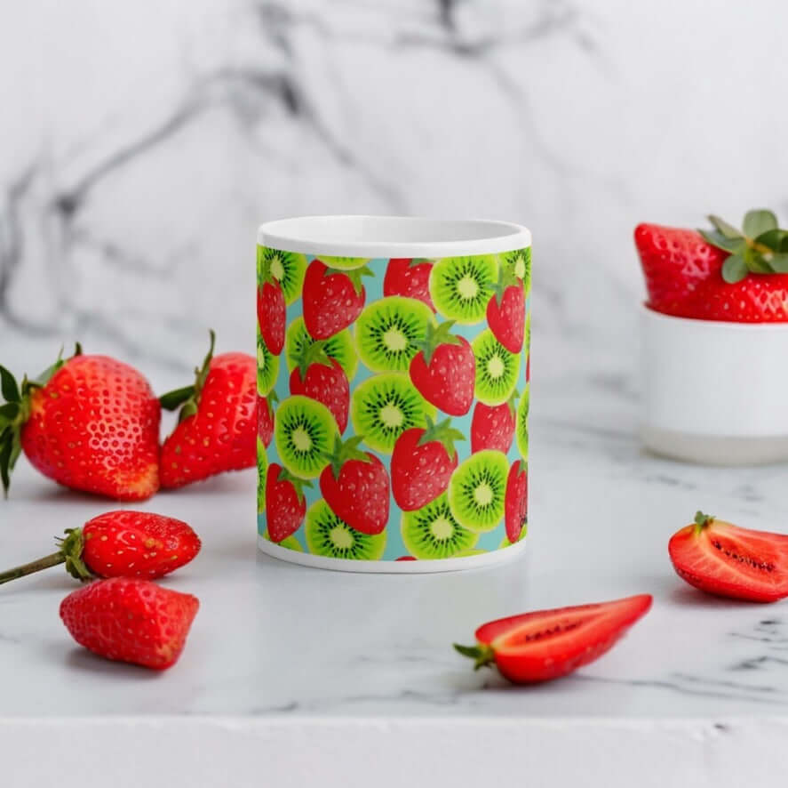 Glossy White Mug "Kiwis-Strawberries"