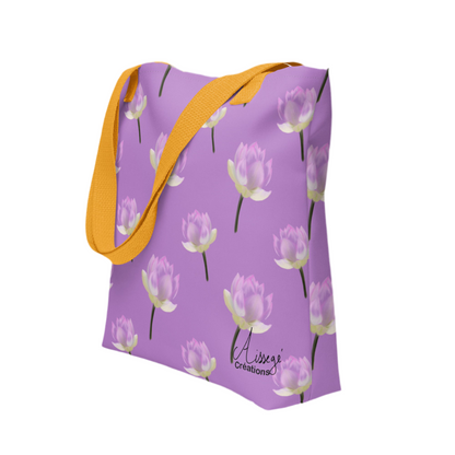 Tote bag "Nénuphars mauve" - Jaune - Aissegé Créations