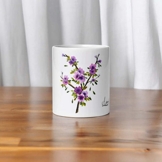 Mug Blanc Brillant "Branche fleurie"