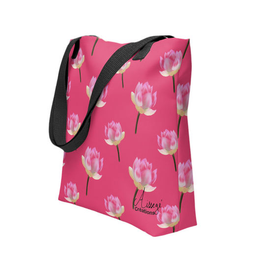 Tote bag "Nenuphars framboise" - Noir - Aissegé Créations