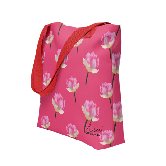 Tote bag "Nenuphars framboise" - Rouge - Aissegé Créations