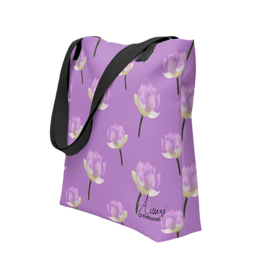 Tote bag "Nénuphars mauve" - Noir - Aissegé Créations