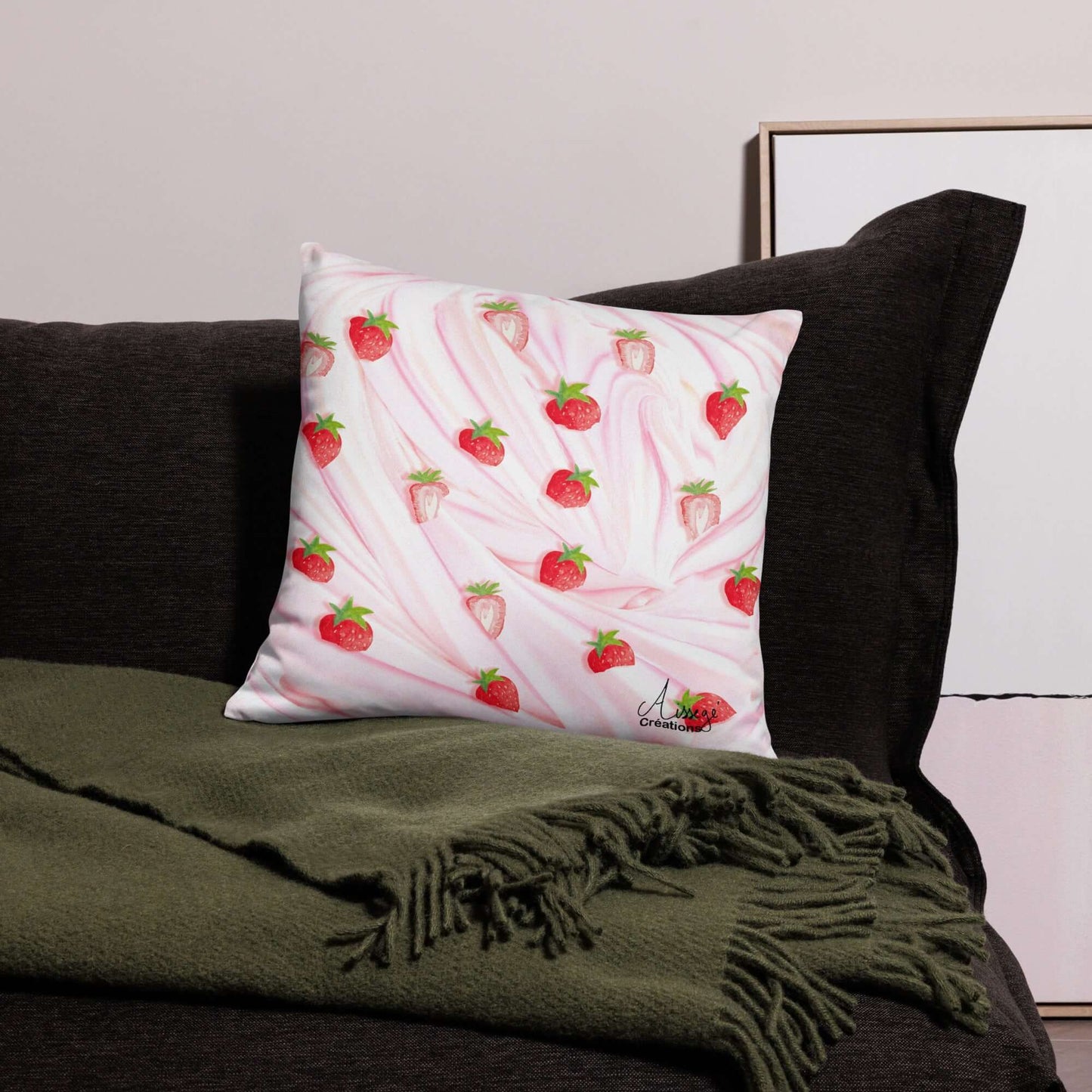 Housse de Coussin "Fraises Chantilly"