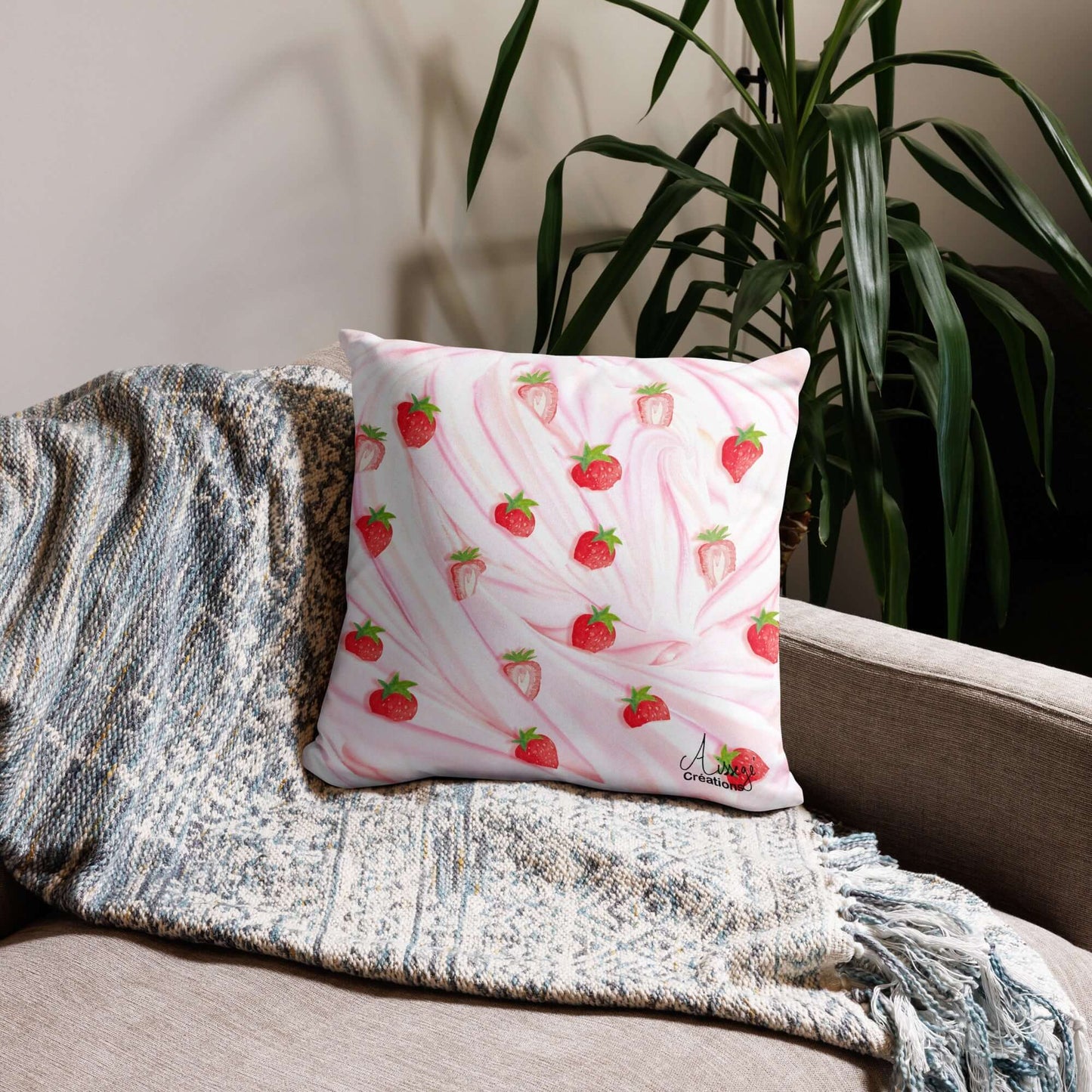 Housse de Coussin "Fraises Chantilly"