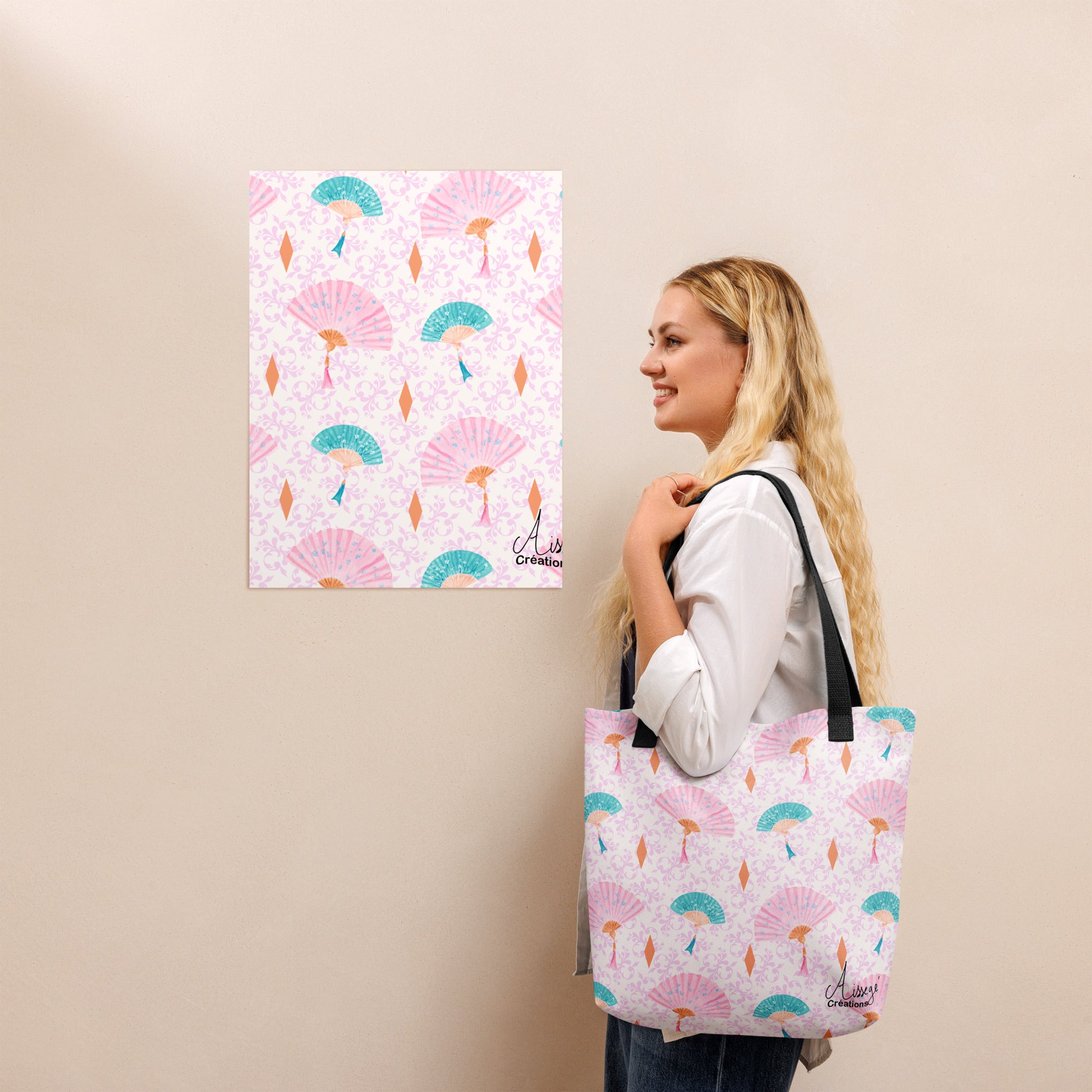 Tote bag "Eventails" - Noir - Aissegé Créations