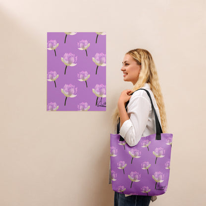 Tote bag "Nénuphars mauve" - Noir - Aissegé Créations