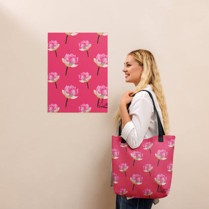 Tote bag "Nenuphars framboise" - Noir - Aissegé Créations