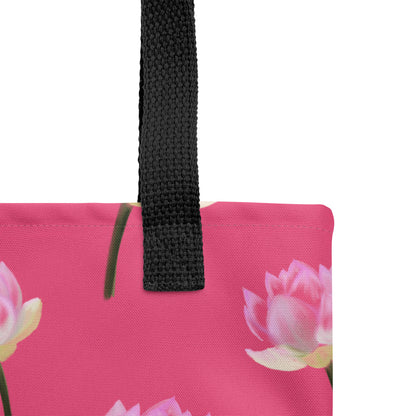 Tote bag "Nenuphars framboise" - Noir - Aissegé Créations