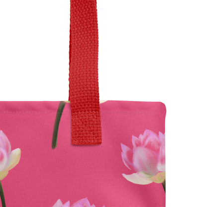 Tote bag "Nenuphars framboise" - Noir - Aissegé Créations