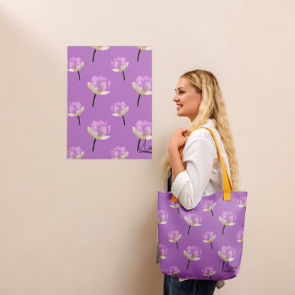 Tote bag "Nénuphars mauve" - Noir - Aissegé Créations