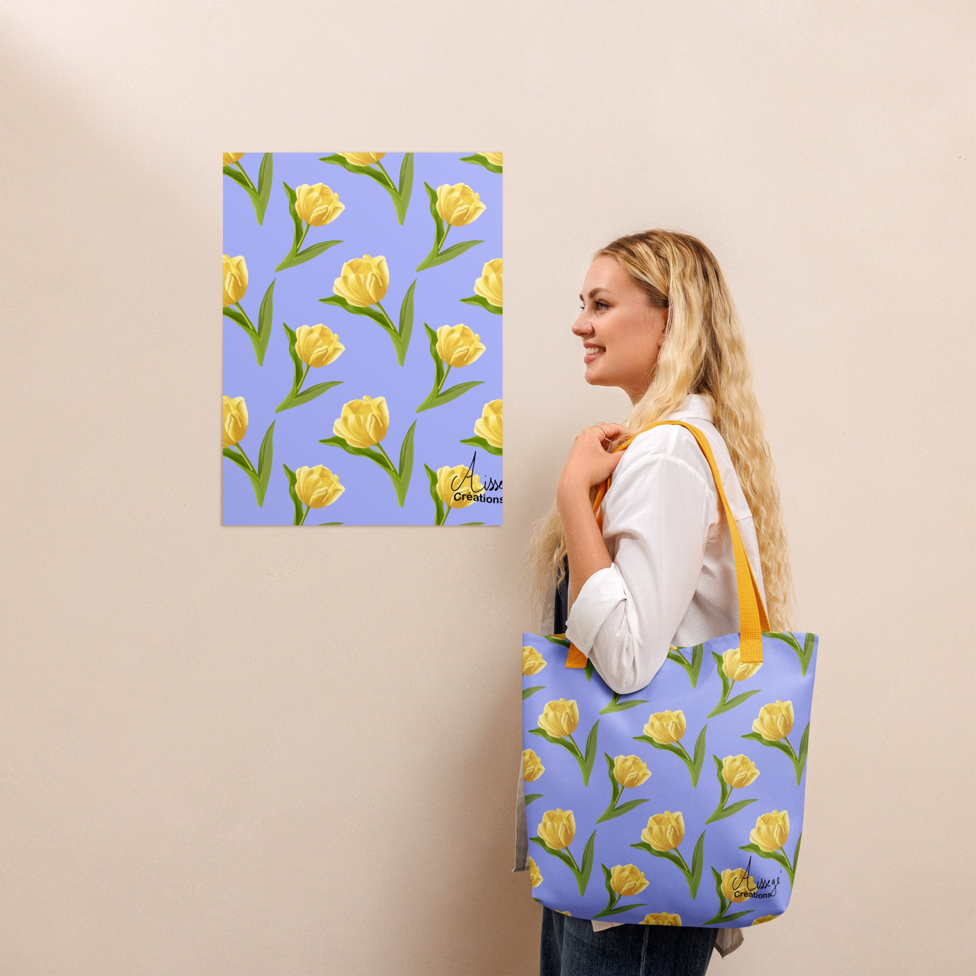 Tote bag "Les tulipes jaunes" - Noir - Aissegé Créations