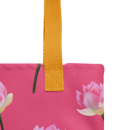Tote bag "Nenuphars framboise" - Noir - Aissegé Créations