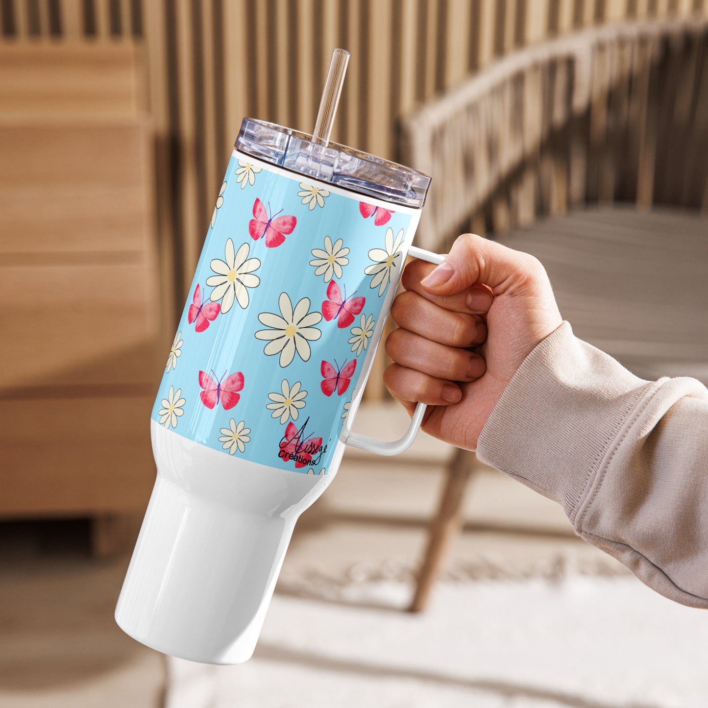 Mug avec anse "Papillons et Marguerites"