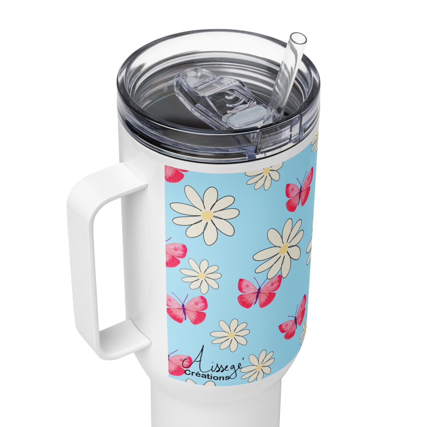 Mug avec anse "Papillons et Marguerites"