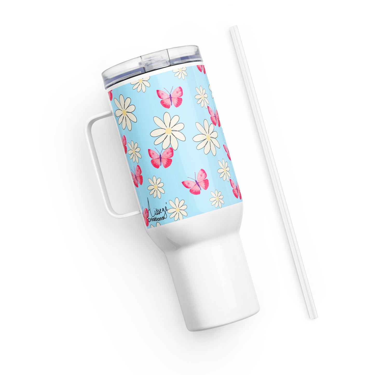 Mug avec anse "Papillons et Marguerites"