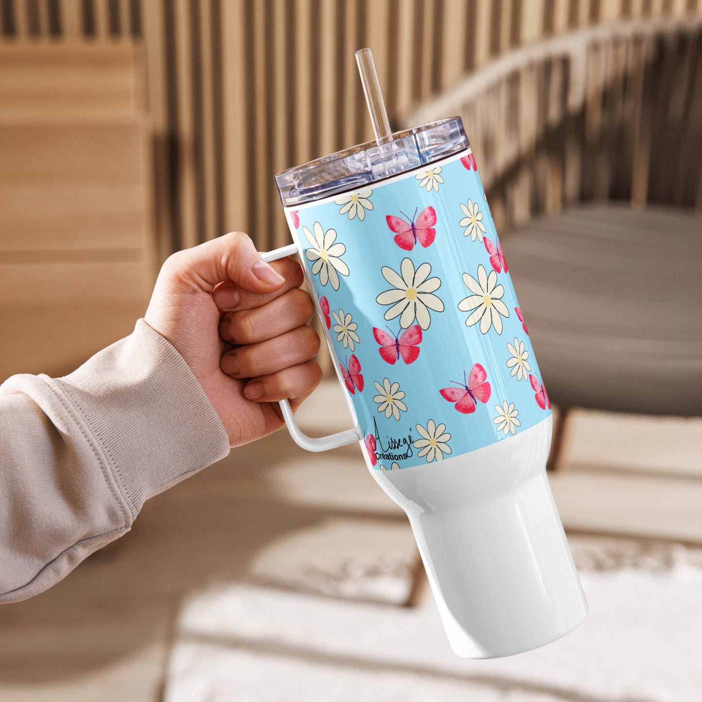 Mug avec anse "Papillons et Marguerites"