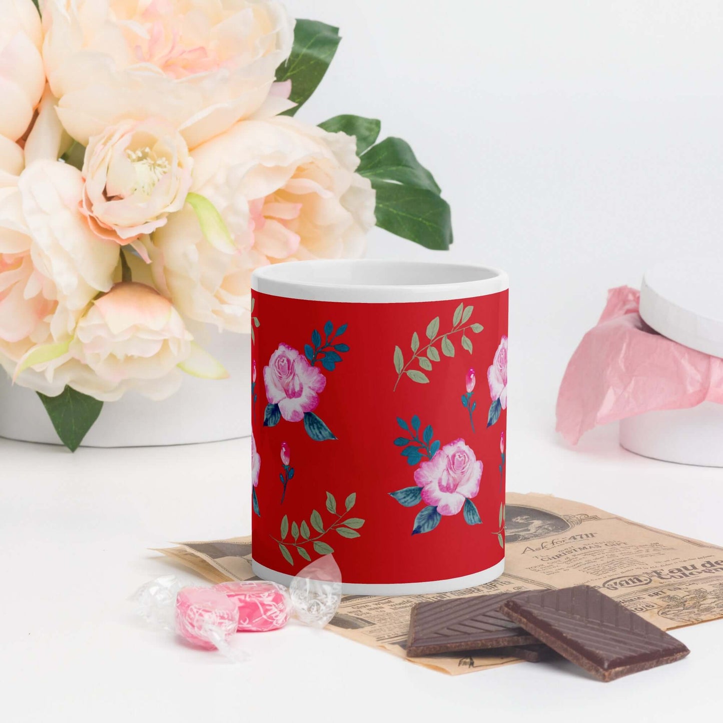 Mug Blanc Brillant "Roses du jardin"