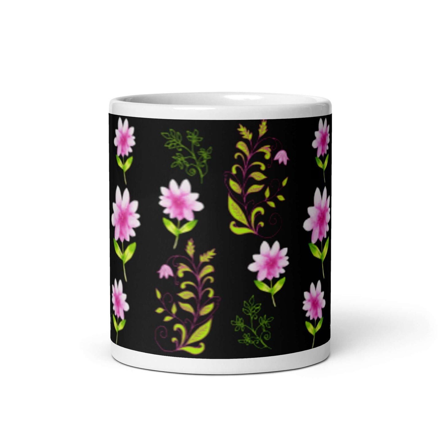 Mug Blanc Brillant "Fleurs et Arabesques"