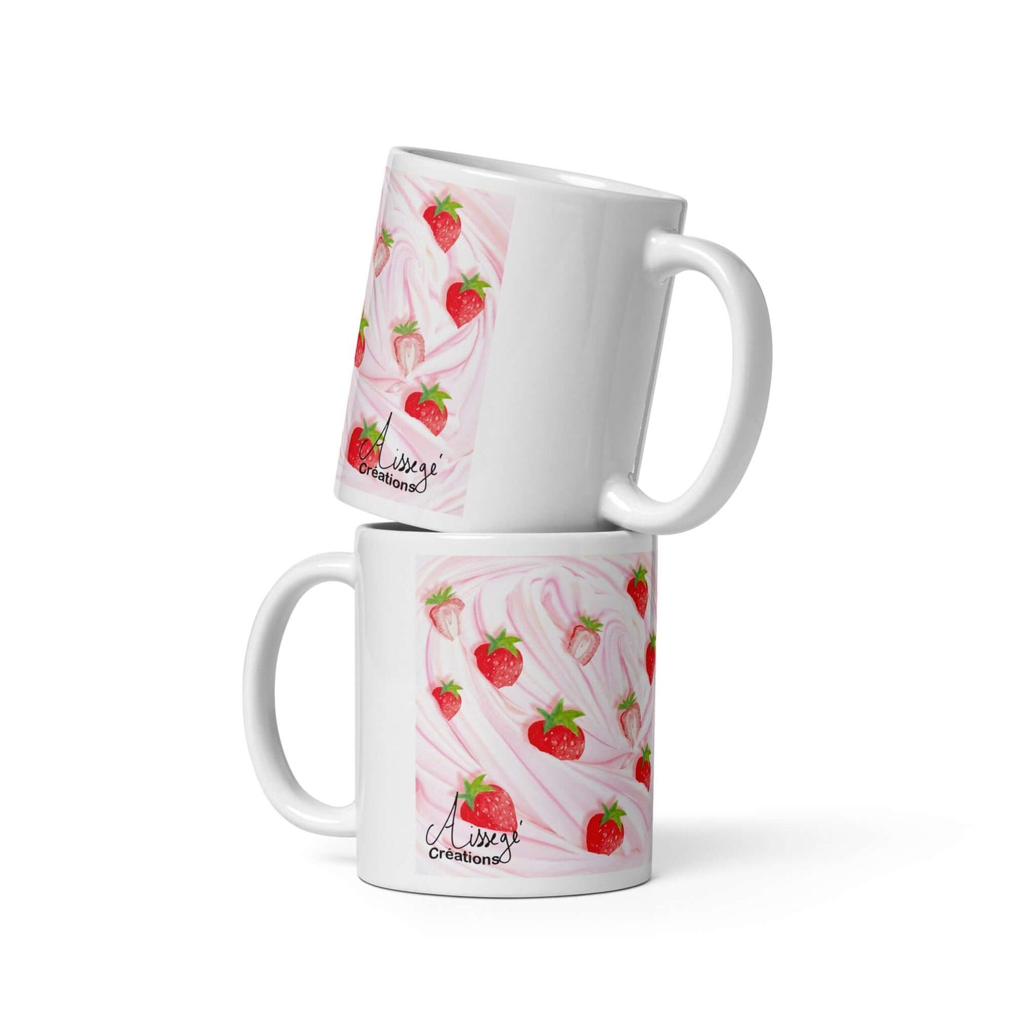 Glossy White Mug "Strawberries Chantilly"