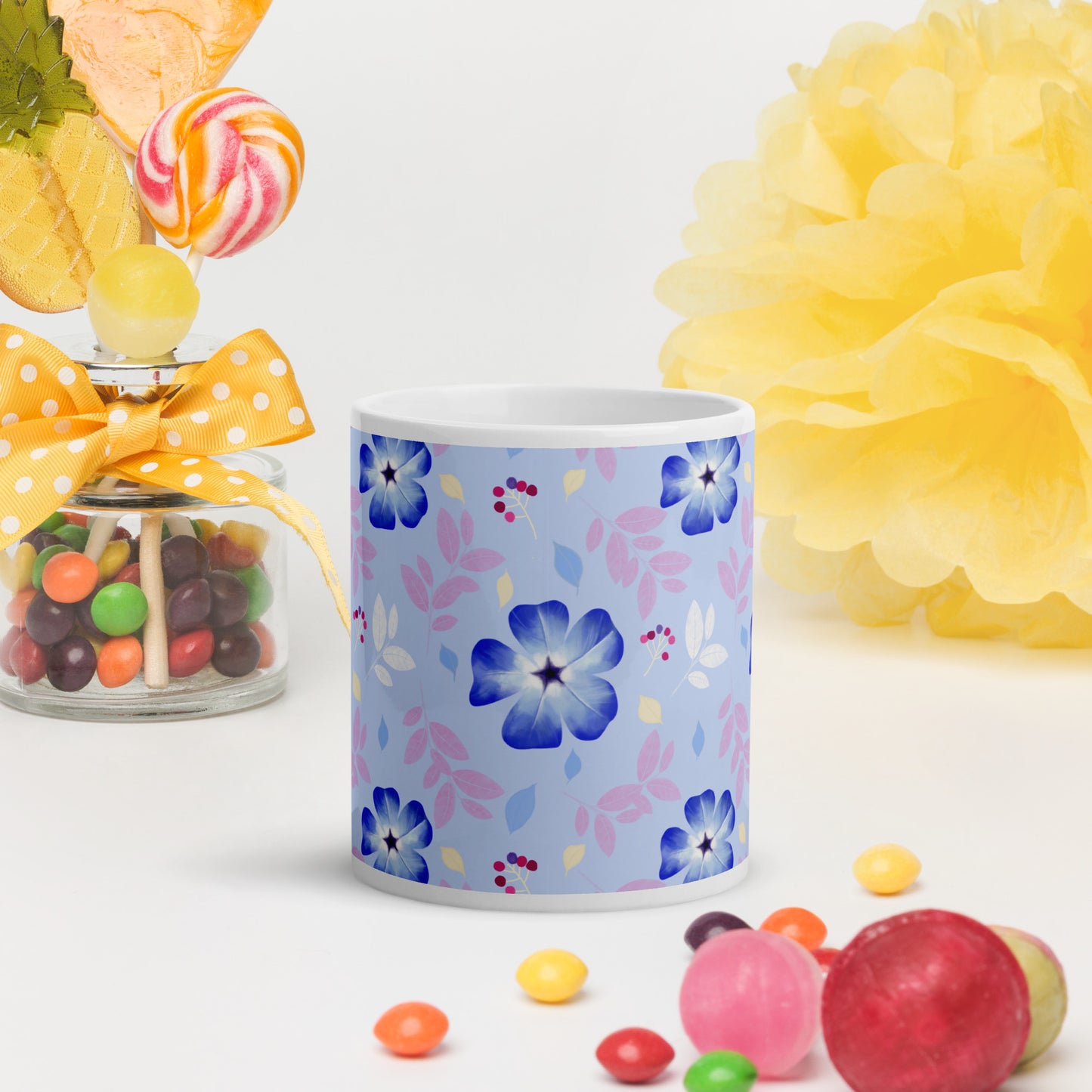 Mug Blanc Brillant "Cératostigma" - 11 oz - Aissegé Créations