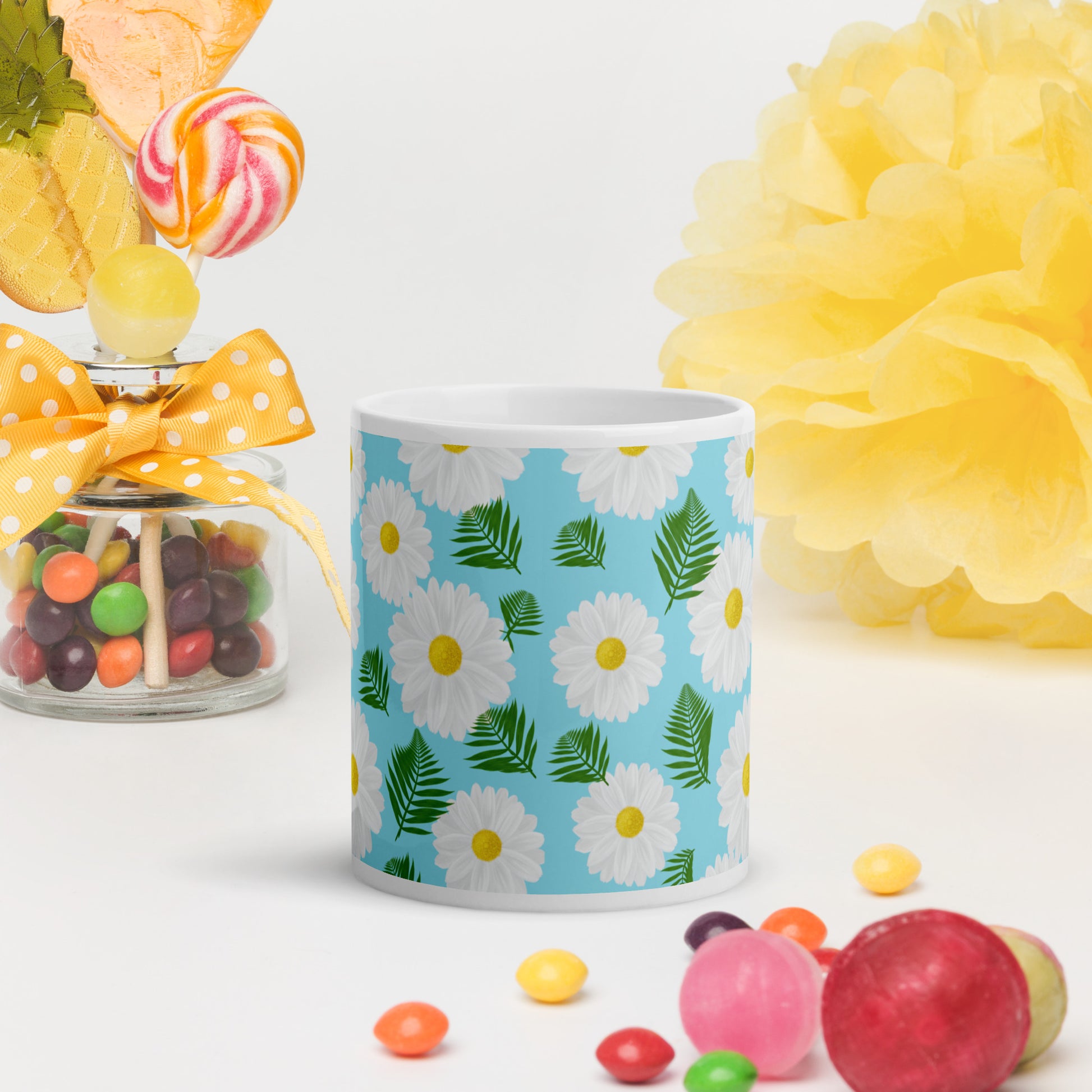 Mug Blanc Brillant "Marguerites" - 11 oz - Aissegé Créations