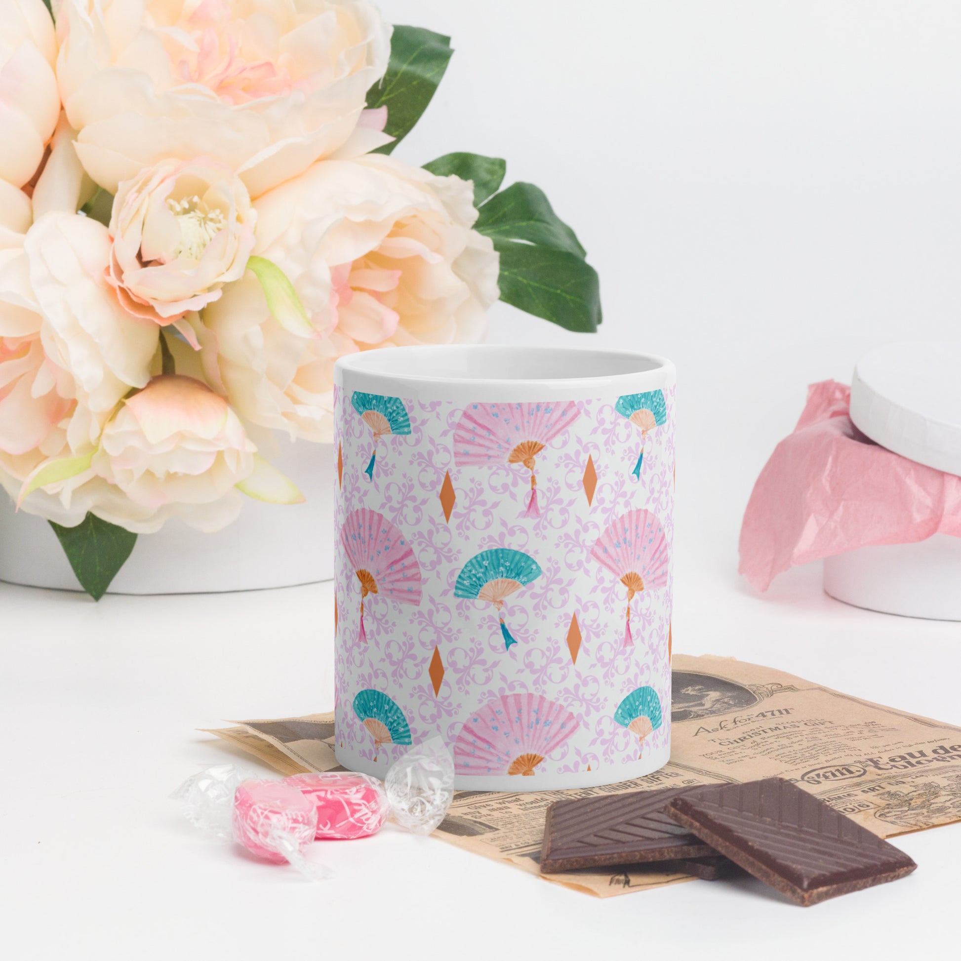 Mug Blanc Brillant "Les éventails" - 11 oz - Aissegé Créations