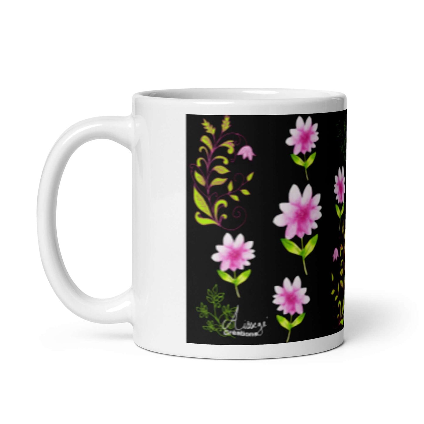 Mug Blanc Brillant "Fleurs et Arabesques"